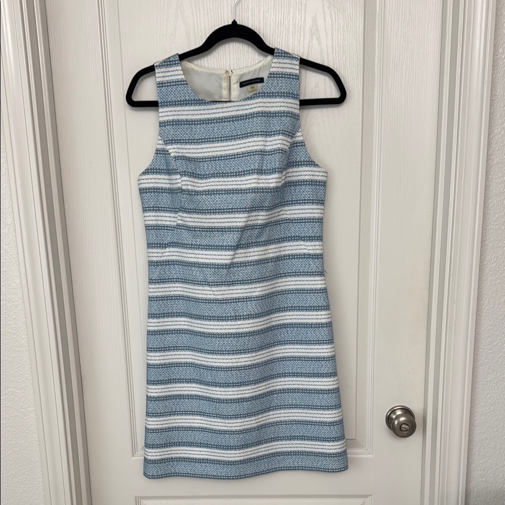 Blue and White Sleeveless Sheath Mini Dress